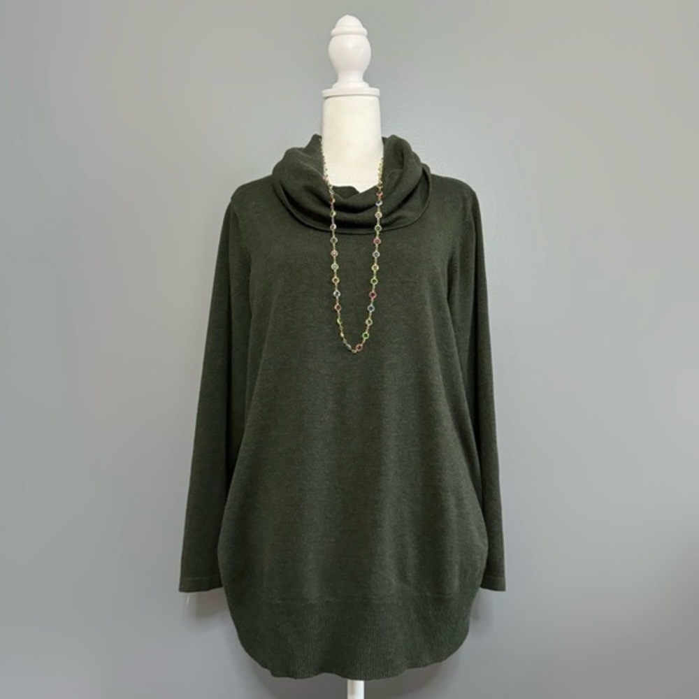 EUC Cyrus Dark Green Lightweight Bubble Hem Turtleneck Sweater Size 1X
